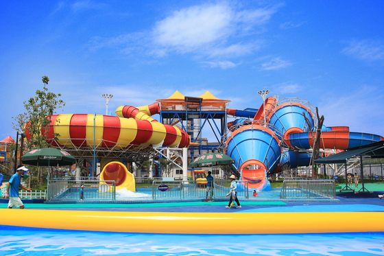 16m Platform Fun Aqua Park Fiberglass Water Slides Giant Space Water Slides