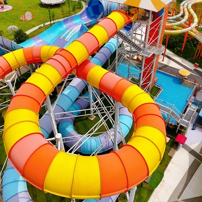 Industrial Fiberglass Water Slides Theme Park Equipment , Customized Flatform and Length