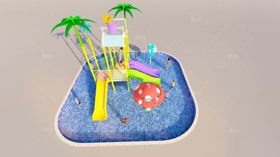 Miniaturowa konstrukcja wodna z włókna szklanego z 3 zjeżdżalniami i wiadrem do przechylania dla dzieci Aqua Plac Zabaw