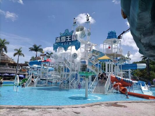 Medium Water Play Structure with Hand-laid Fiberglass Flume and Hot-dip Galvanized Steel Structure for Turnkey Support