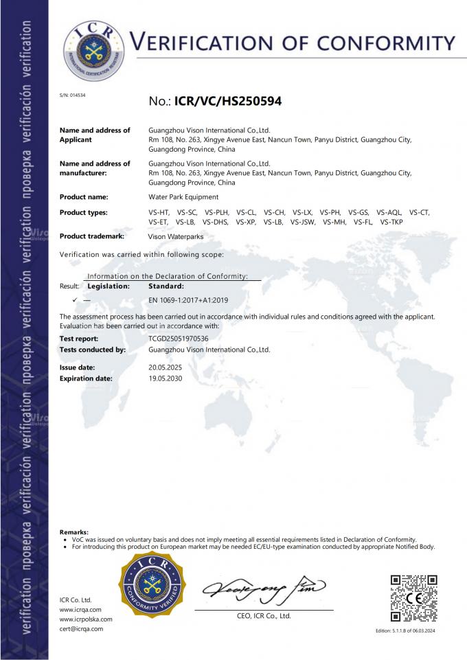 GUANGZHOU VISON INTERNATIONAL WATER PARK EQUIPMENT CO.,LTD Kontrola jakości